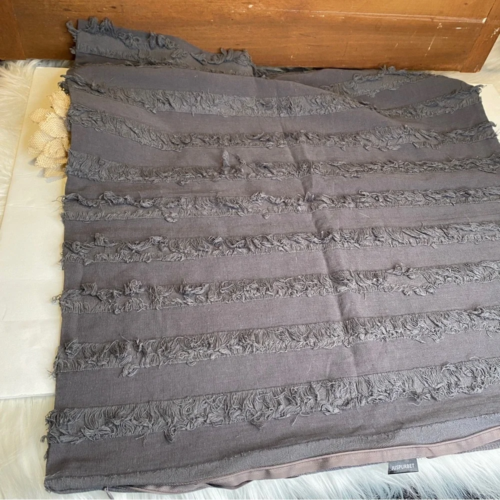 Juspurbet Grey Fringe Euro Sham Single Pillow Cover With Zipper Closure